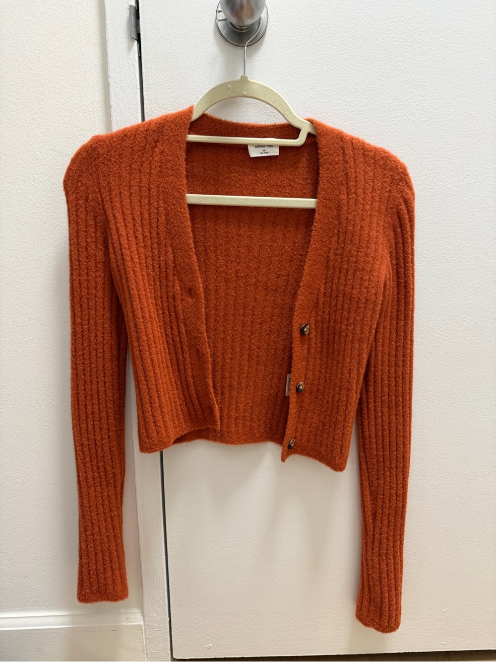 Aritzia Orange Ribbed Cozy Cardigan